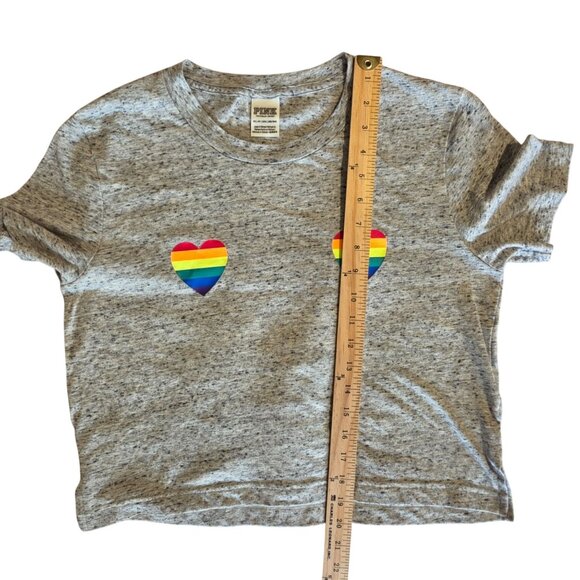 Victorias Secret Pink Womens Crop Top XS Rainbow Heart Pride Relax Lounge Casual - Picture 7 of 8